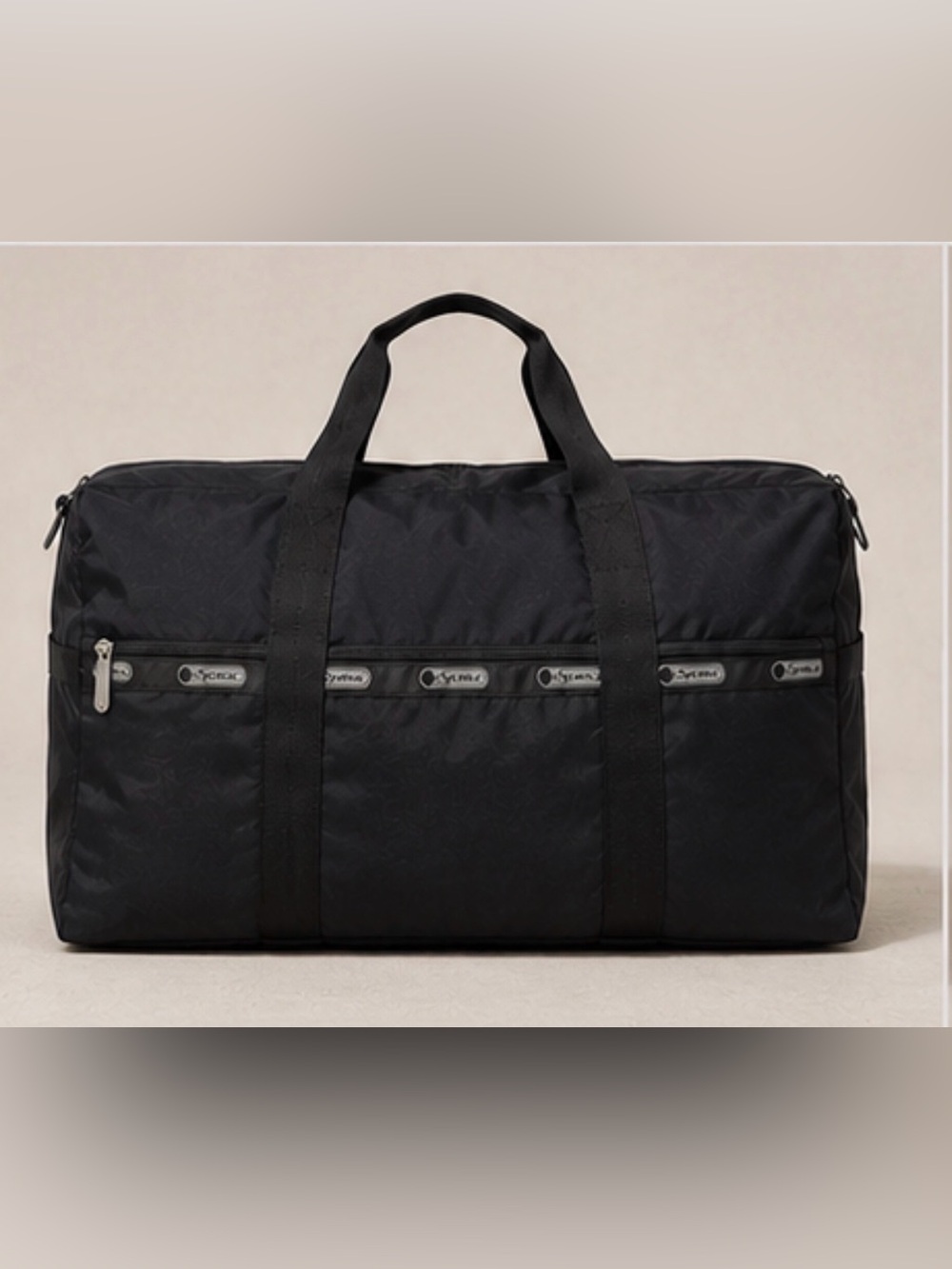 Lesportsac Black Duffel Tote Bag with 3 Zip Outside Pockets